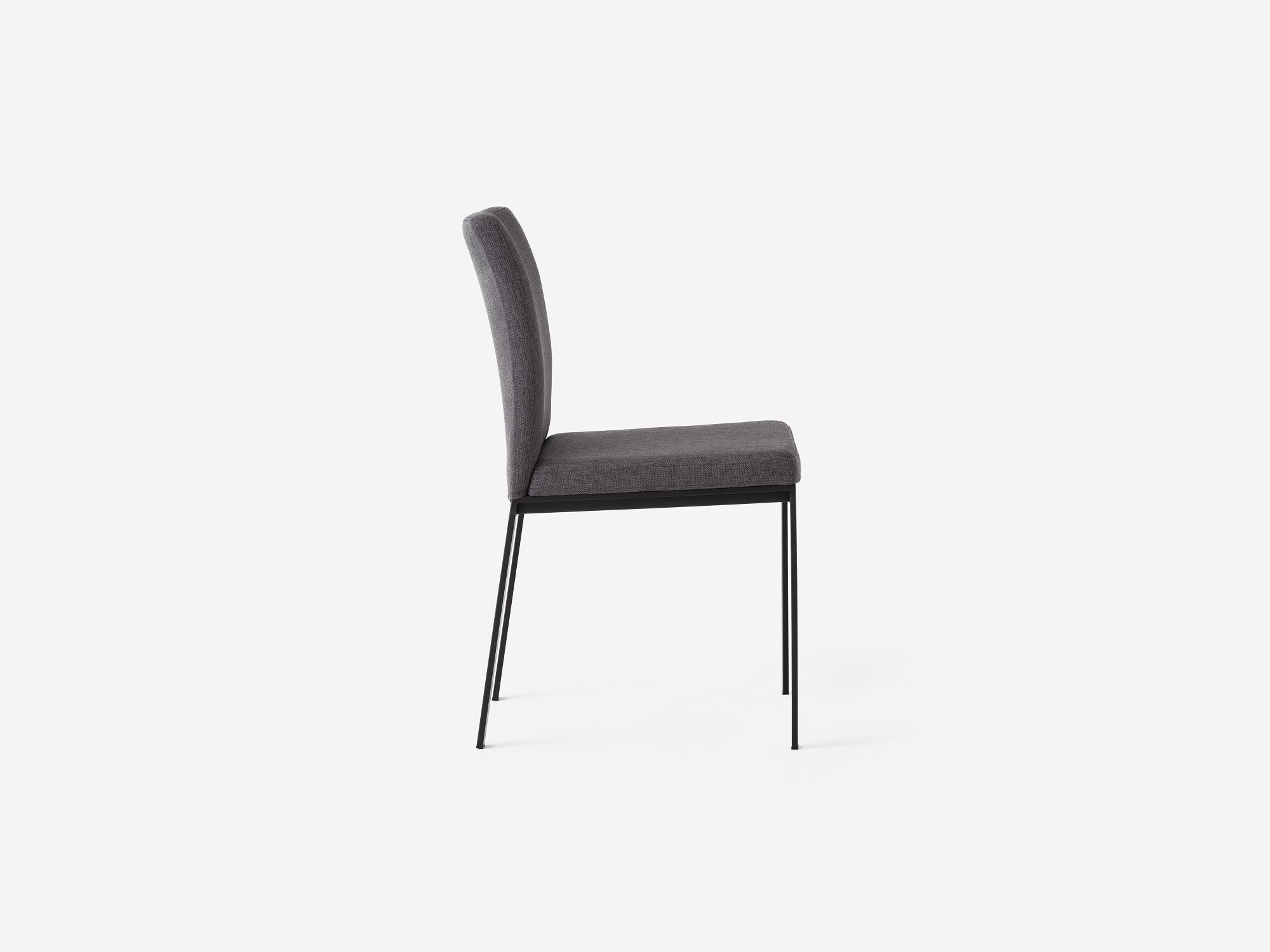 Side view of grey modern dining room chair